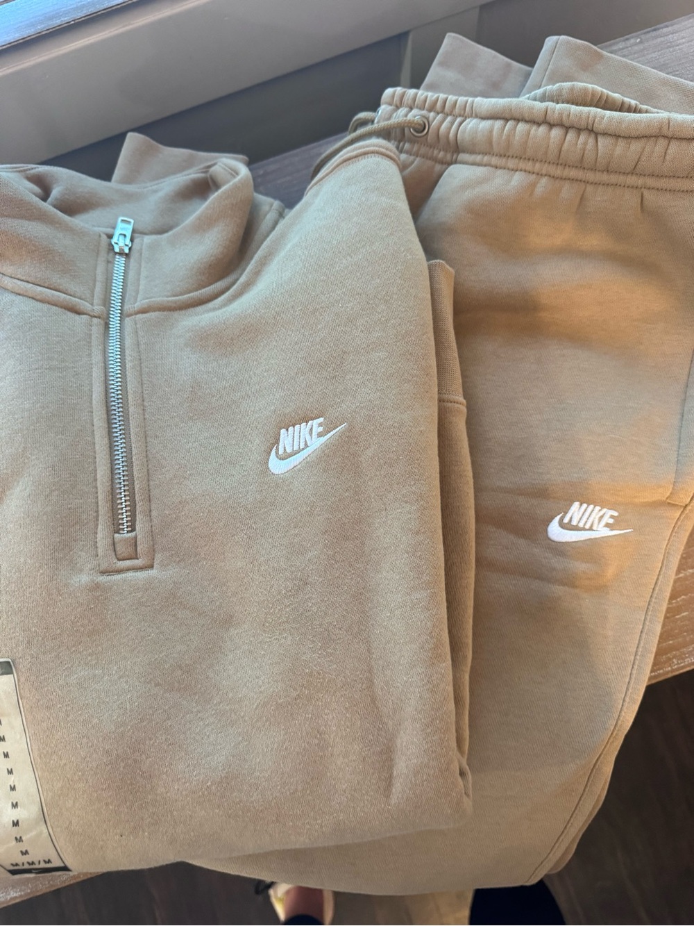 Nike Men's Brown Half-Zip Pullover with White Swoosh